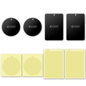Set 4 placute metalice TECH-PROTECT Magnetic pentru suporturi auto, Adeziv 3M, Negru
